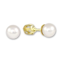 Zlaté dámské náušnice se zavíráním na šroubek s perlou 5-6 mm na každé náušnici