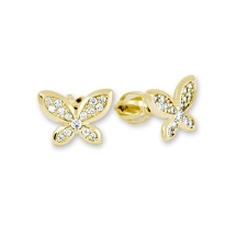 Zlaté dámské náušnice tvaru motýla s patnácti kamínky na každé náušnici, zavírání na šroubek, balonek